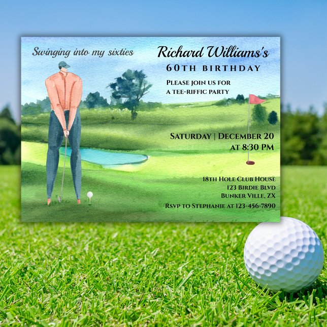 Man Golf Player Swinging Into My 60th Birthday Invitation (Creator Uploaded)