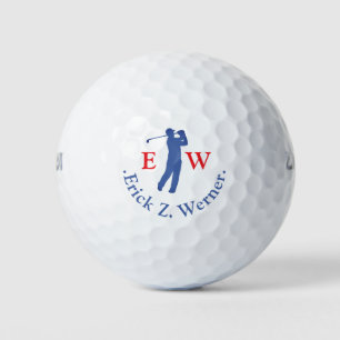 Man Golfer Classy Red Blue Monogram  Golf Balls