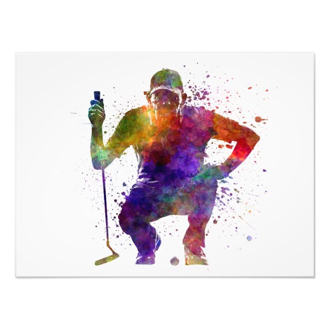 man golfer crouching  silhouette photo print (Front)