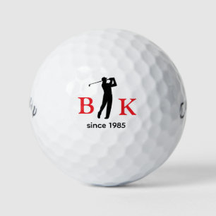 Man Golfer Red Initials Monogram - since Year Golf Balls