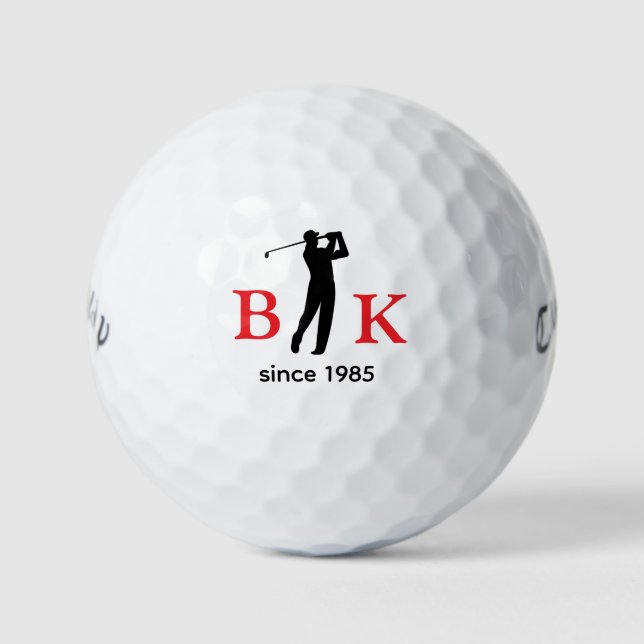 Man Golfer Red Initials Monogram - since Year Golf Balls (Front)