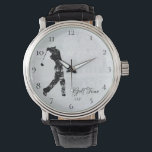*~* Man Golfing Golf Course Tree Pond Golfer Watch<br><div class="desc">* Golf - Man's Watch With a Black Leather Strap. * Man Golfer Golfing with Golf Course Background . * The silhouette of the golfer is black and artsy. The background is a golf course with a pond and trees as well. The golf course has been digitally manipulated so not...</div>