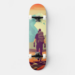 Man Hiking Mountain Valley Adventure Skateboard