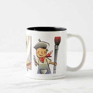 Man holding a paintbrush and standing by an easel Two-Tone coffee mug