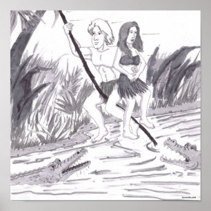 Man Holding a Woman While Swinging on a Vine Past  Poster