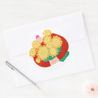 Man Holding Flowers Classic Round Sticker