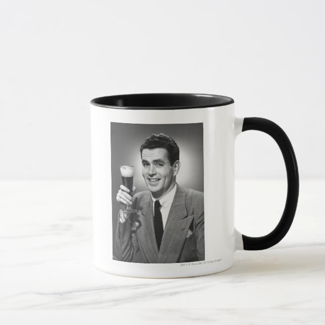 Man holding glass of beer in studio B&W Mug (Right)