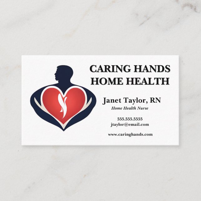 Man Holding Heart Home Health Nurse Business Card (Front)