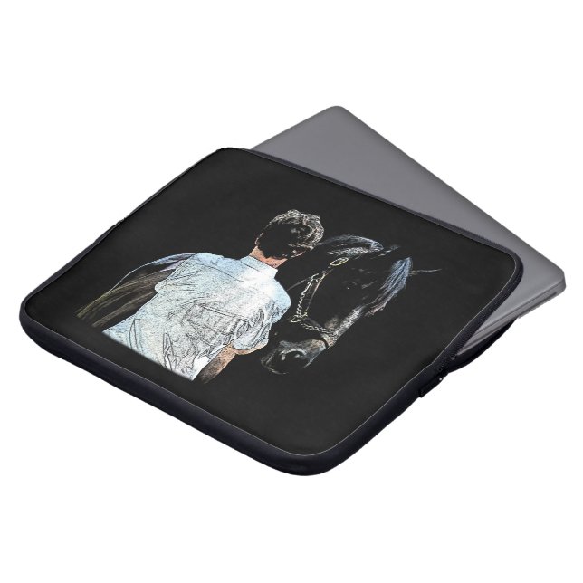 Man Holding Horse Dark Laptop Sleeve (Front Top)