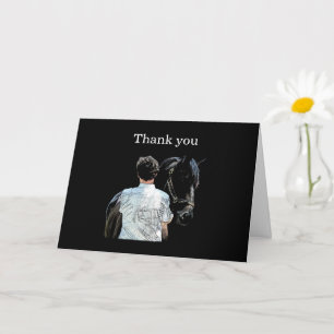 Man Holding Horse Dark Thank You Greeting Card
