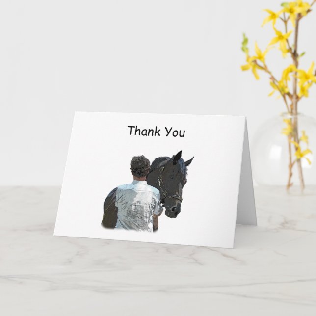 Man Holding Horse Light Thank You Greeting Card (Yellow Flower)