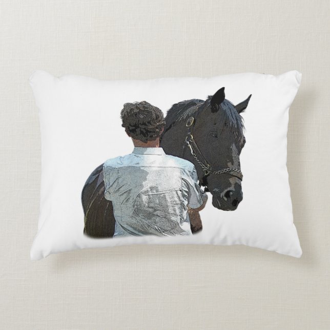 Man Holding Horse Light Throw Pillow (Front)