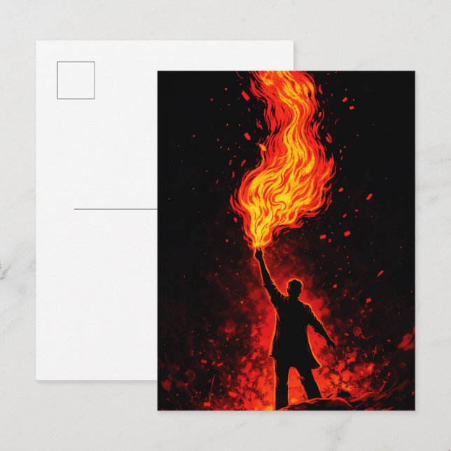 Man Holding Massive Fire Torch Dramatic Silhouette Postcard (Front/Back)
