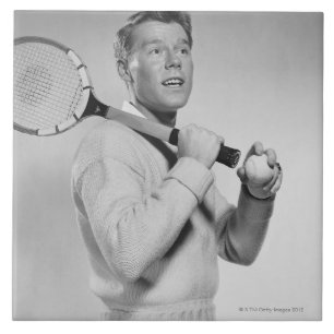 Man Holding Tennis Racket Tile