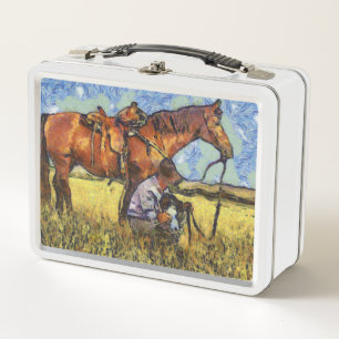 Man, horse and dog metal lunch box