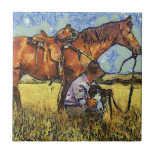Man, horse and dog tile