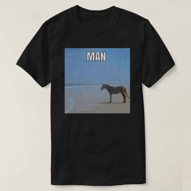 Man Horse by Ocean Meme Sticker T-Shirt (Design Front)