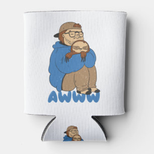 MAN HUGGING SLOTH ANIMAL AWWW CAN COOLER