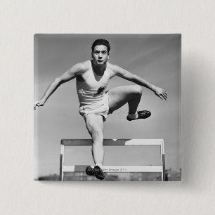 Man Hurdling 15 Cm Square Badge