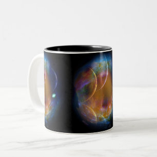 Man in dark space tunnel Two-Tone coffee mug