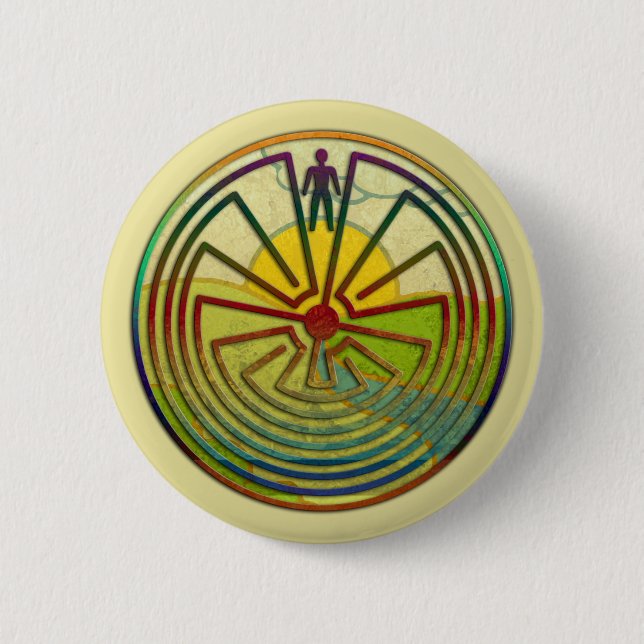 MAN IN THE MAZE landscape + your background 6 Cm Round Badge (Front)
