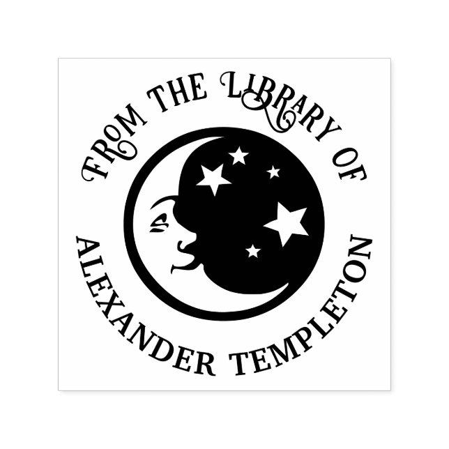 Man in the Moon and Stars “From the Library of”  Self-inking Stamp (Design)