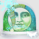 Man in the moon face winter moon whimsical  snowglobe<br><div class="desc">Victorian man in the moon throw pillow in teal blue,  green. The classic man in the moon but wearing a winter knit hat. Whimsical and unique.  In colours of green,  blue,  teal and white. Personalise on the backside if you wish.</div>