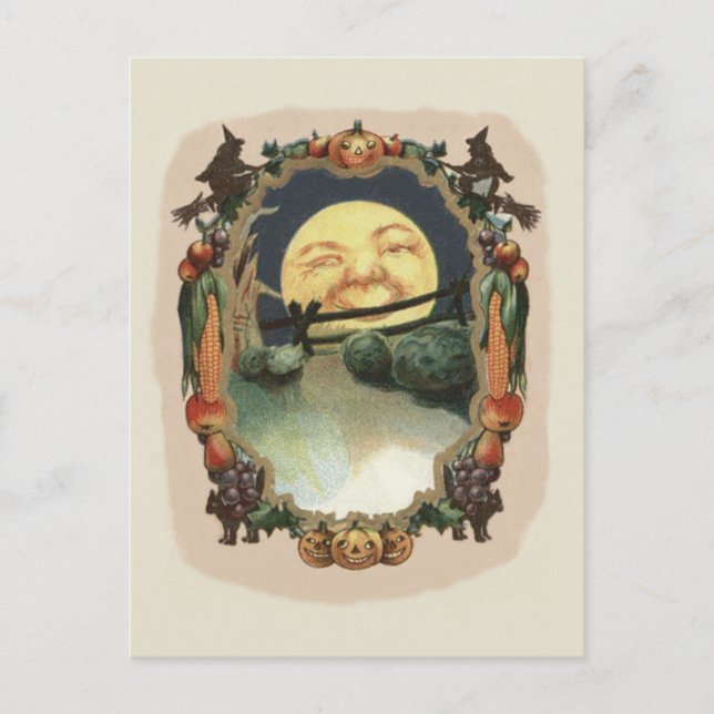 Man In The Moon Jack O Lantern Witch Postcard (Front)