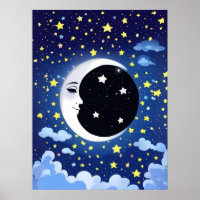 Man in the Moon on a Starry Background