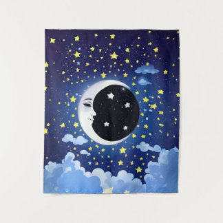 Man in the Moon on a Starry Background Tapestry