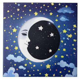 Man in the Moon on a Starry Background Tile