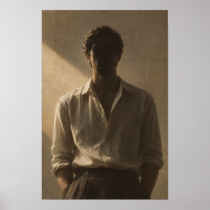 Man in White Shirt with Dramatic Shadow Figurative Poster