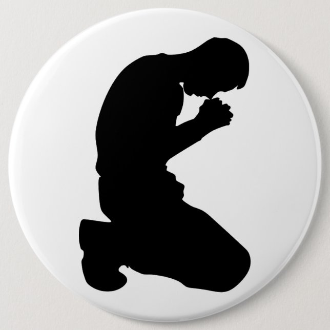 MAN KNEELING IN PRAYER 6 CM ROUND BADGE (Front)