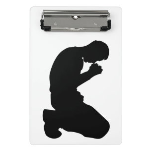 MAN KNEELING IN PRAYER BLACK SILHOUETTE MINI CLIPBOARD