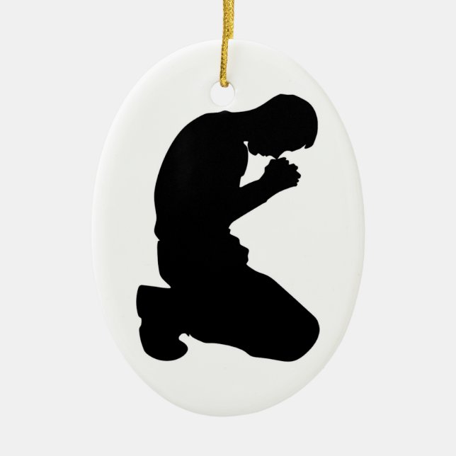MAN KNEELING IN PRAYER CERAMIC TREE DECORATION (Front)