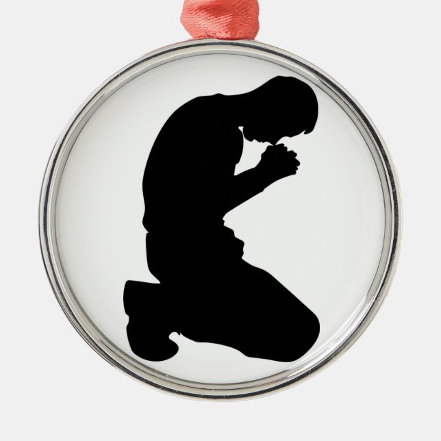 MAN KNEELING IN PRAYER METAL TREE DECORATION (Front)