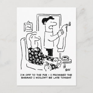 Man Leaves House for Pub Cartoon Postcard
