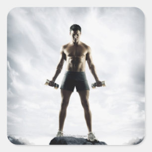 Man lifting weights 3 square sticker