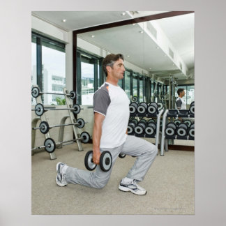 Man lifting weights in gym poster