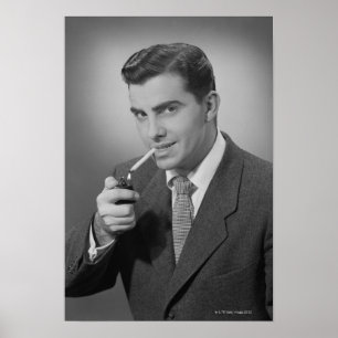 Man Lighting Cigarette Poster