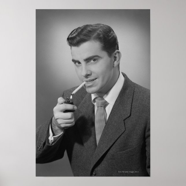 Man Lighting Cigarette Poster (Front)