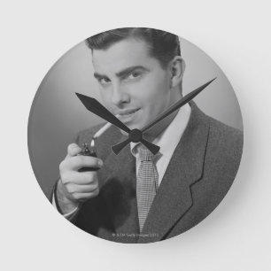 Man Lighting Cigarette Round Clock