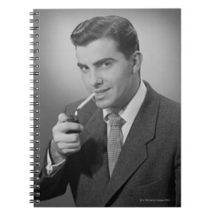Man Lighting Cigarette Spiral Notebook