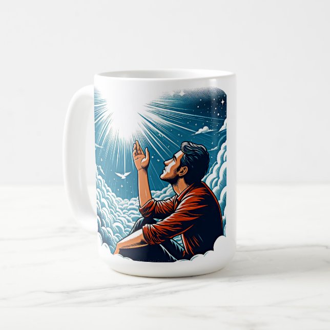 Man looking up to heaven TALKING TO gOD Coffee Mug (Front Left)
