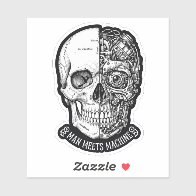 Man Meets Machine Skull Sticker Biker Cyborg DecAL (Sheet)