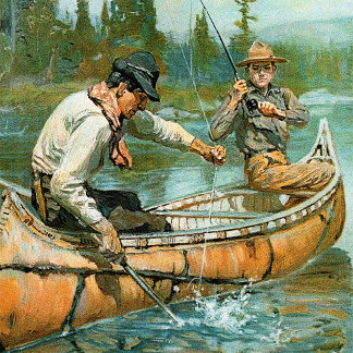 Man men boat fishing greeting card