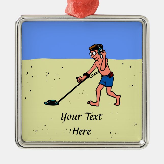 Man Metal Detecting Beach Tree Decoration (Front)