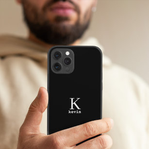 Man monogram name personalised simple black  iPhone 15 case