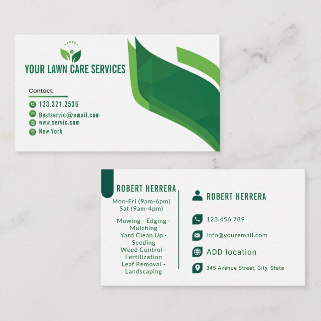 Man Mowing Grass Yarn Care Gardening Landscaping  Business Card (Front/Back)