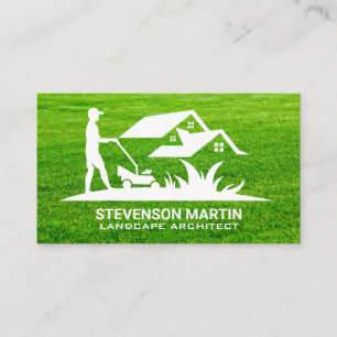 Man Mowing the Lawn   Grass Business Card